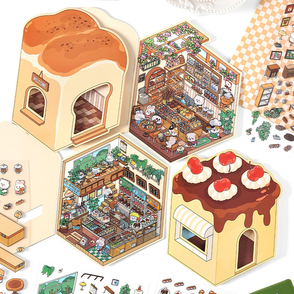 [Coffee shop+Bakery Shop + Dessert Shop + Sushi Shop] 3D Miniature Theme Scene Stickers