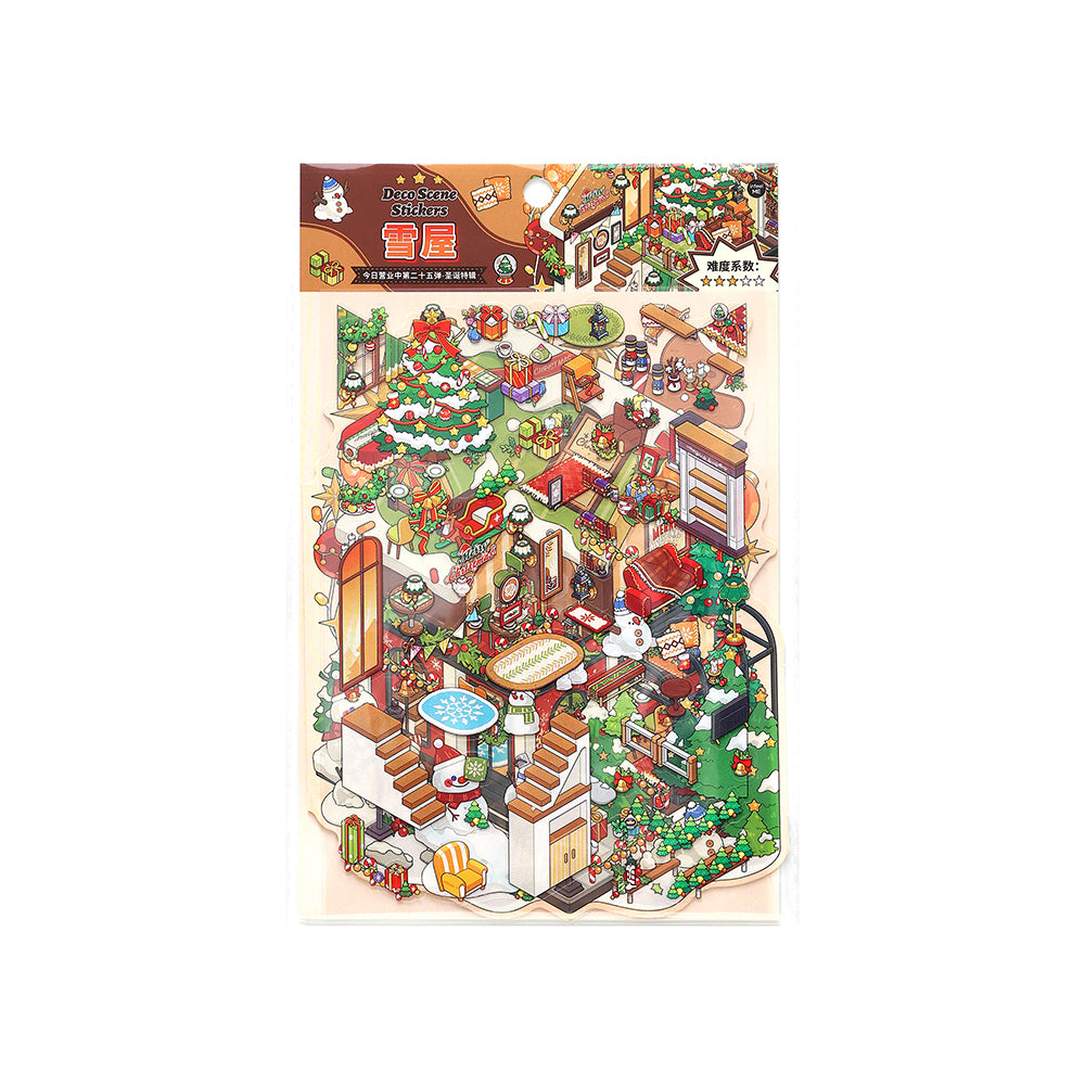 The Magic Of Santa Series | Christmas Xmas 3D Scene Stickers for DIY | Vintage Winter Village Scene Sticker for Junk Journaling
