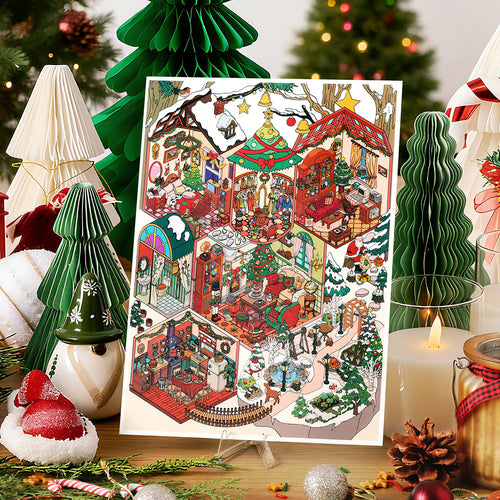 Cozy Christmas Cabin 3D Scene Stickers | Holiday Scrapbook Decals | DIY