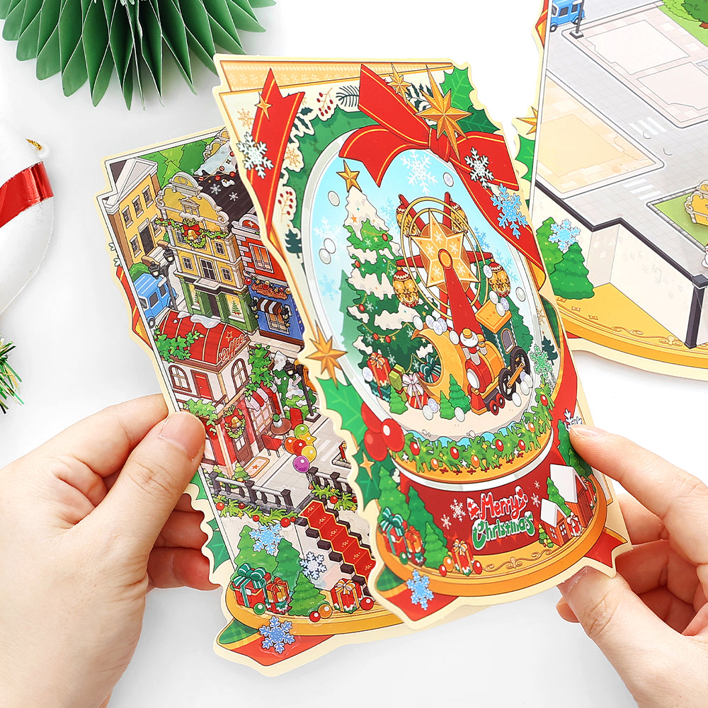 The Magic Of Santa Series | Christmas Xmas 3D Scene Stickers for DIY | Vintage Winter Village Scene Sticker for Junk Journaling