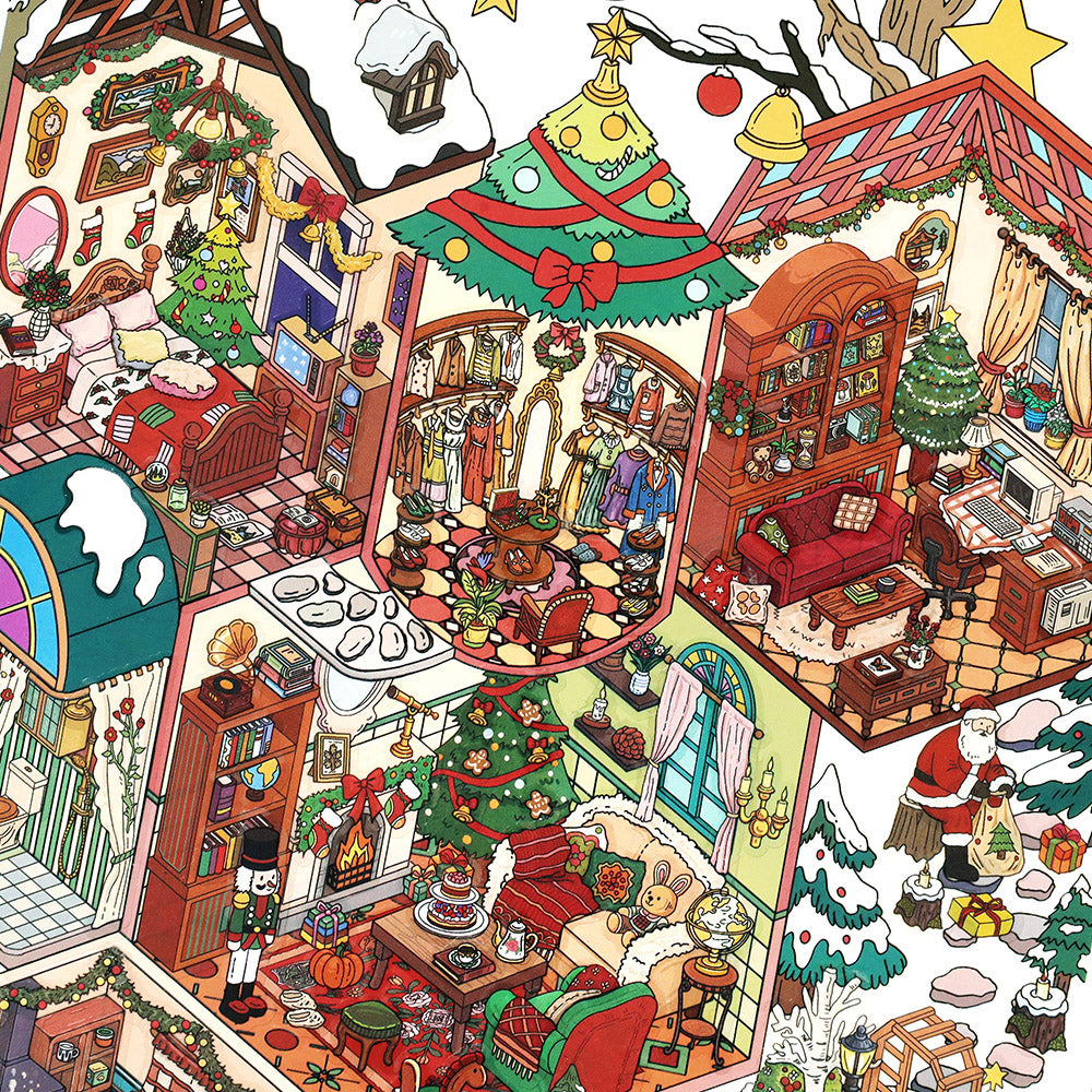 Cozy Christmas Cabin 3D Scene Stickers | Holiday Scrapbook Decals | DIY