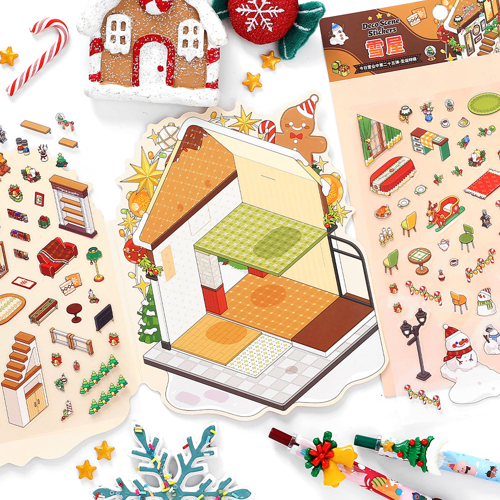 The Magic Of Santa Series | Christmas Xmas 3D Scene Stickers for DIY | Vintage Winter Village Scene Sticker for Junk Journaling