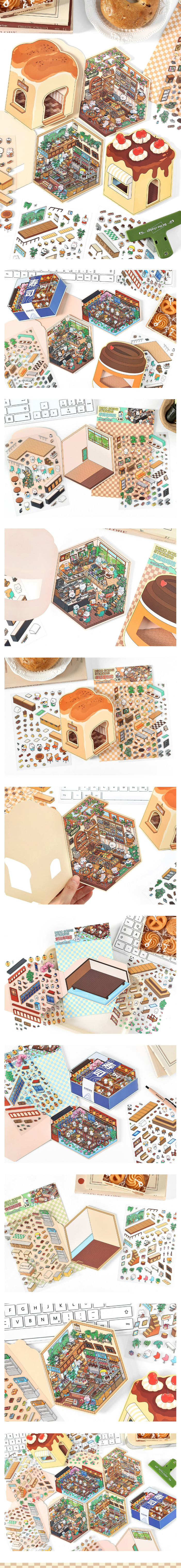 [Coffee shop+Bakery Shop + Dessert Shop + Sushi Shop] 3D Miniature Theme Scene Stickers