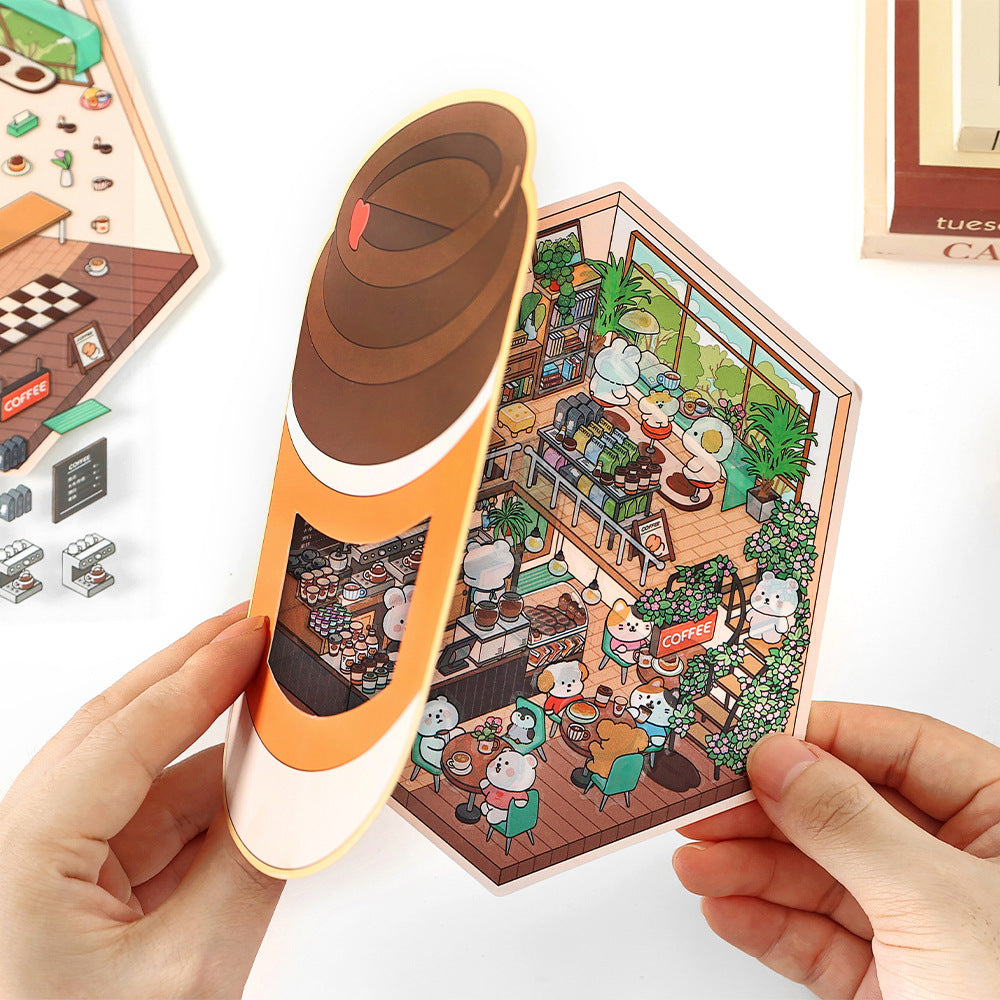 [Coffee shop+Bakery Shop + Dessert Shop + Sushi Shop] 3D Miniature Theme Scene Stickers