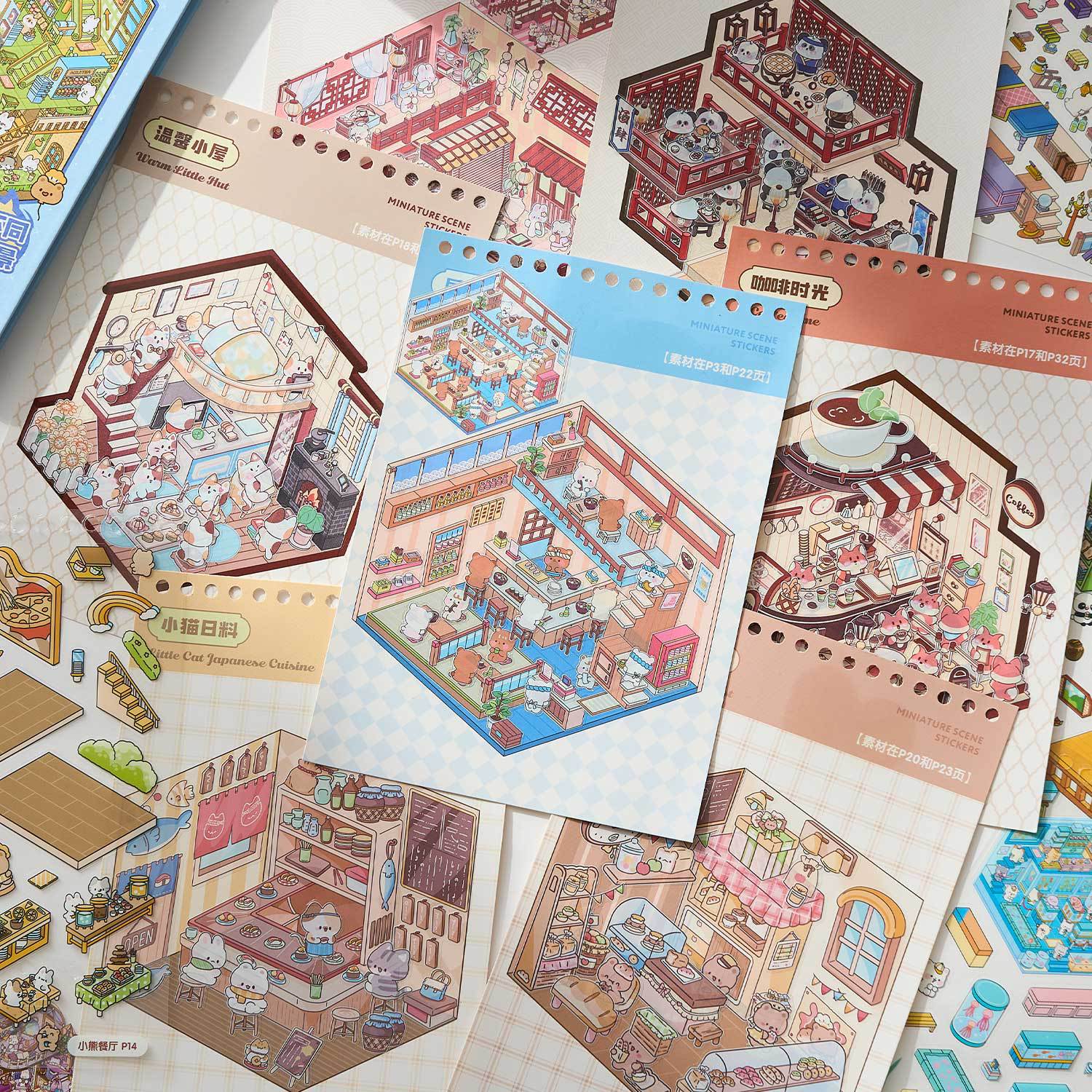 [Morden Mall]3D Miniature Theme Scene stickers Collection Book, Creative Crafting, Stress Relief, Ideal for DIY projects and home decor Ornaments Artistic