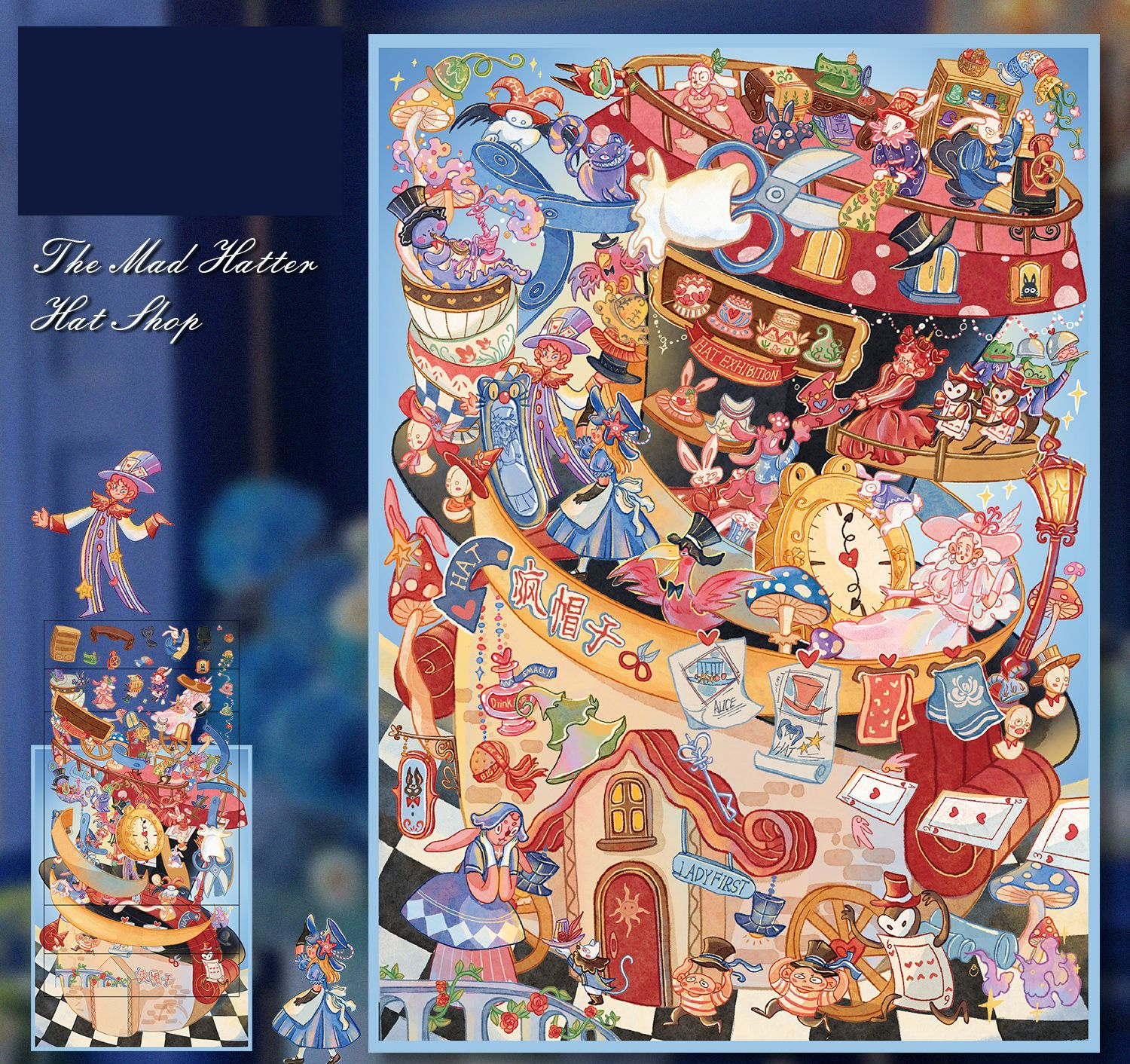Alice In Wonderland 3 theme stickers- 3D Miniature Theme Scene stickers,stress relief DIY