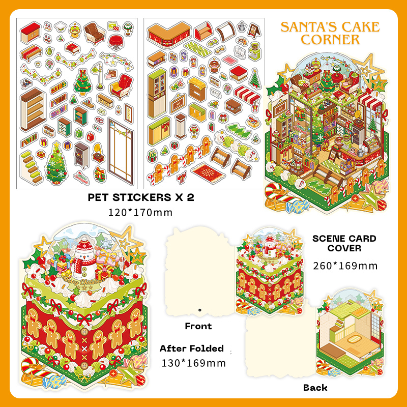 The Magic Of Santa Series | Christmas Xmas 3D Scene Stickers for DIY | Vintage Winter Village Scene Sticker for Junk Journaling