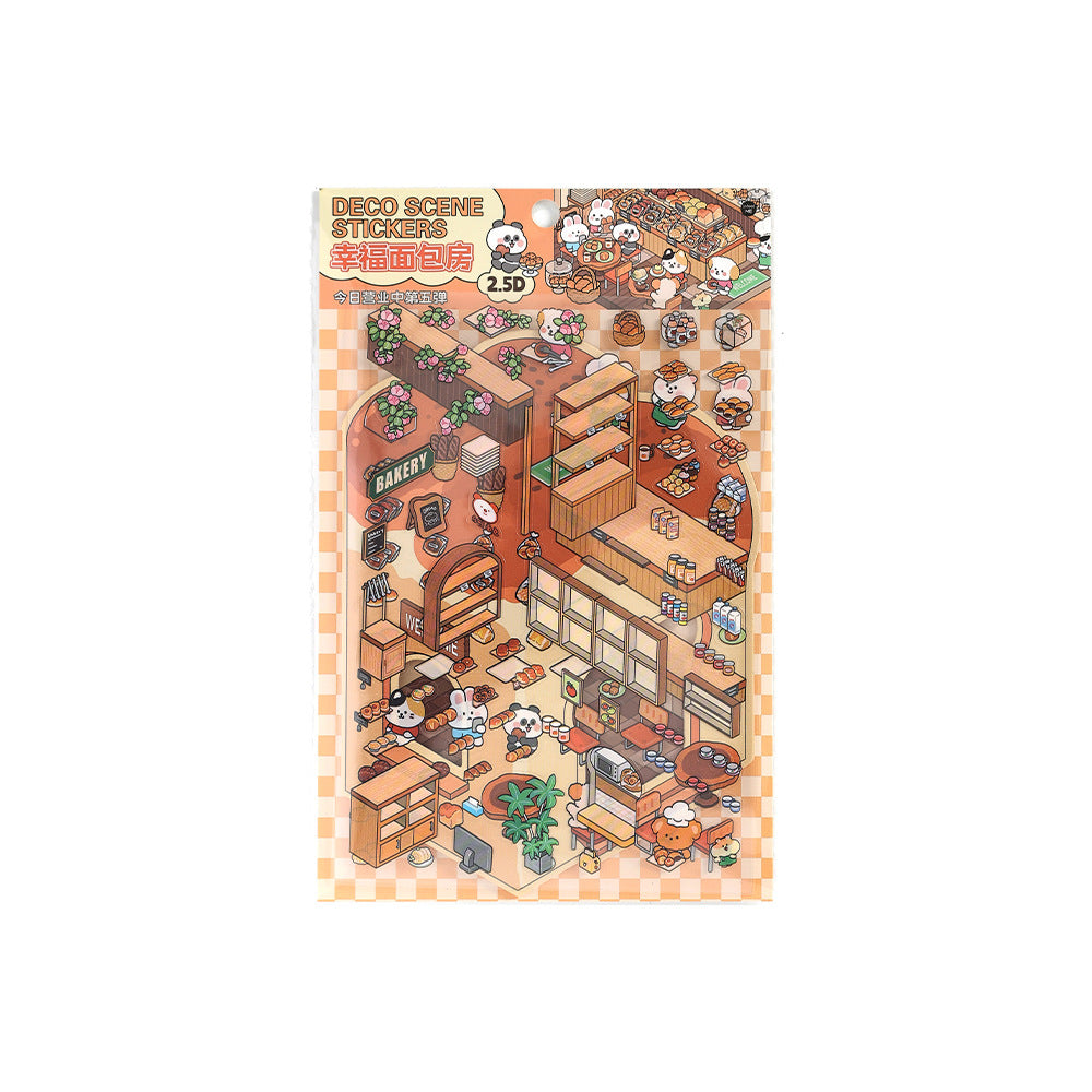 [Coffee shop+Bakery Shop + Dessert Shop + Sushi Shop] 3D Miniature Theme Scene Stickers