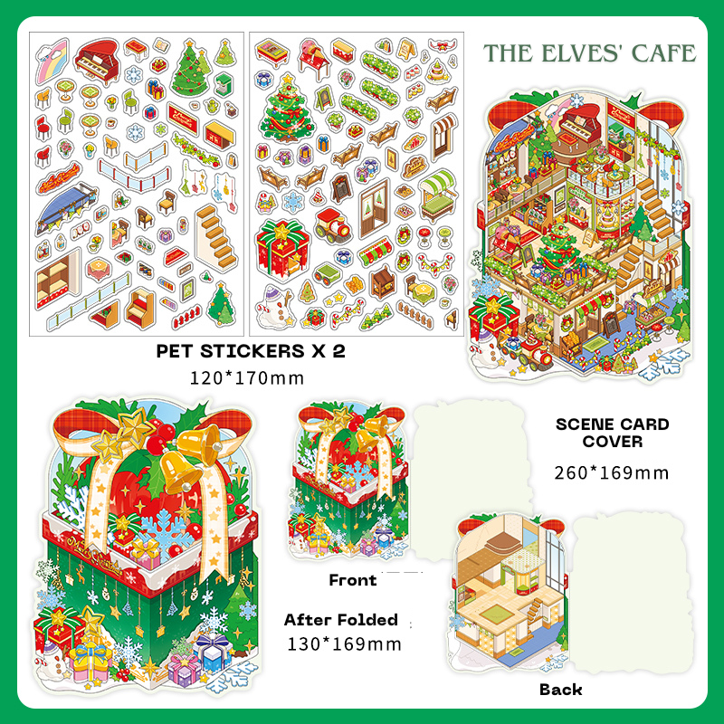 The Magic Of Santa Series | Christmas Xmas 3D Scene Stickers for DIY | Vintage Winter Village Scene Sticker for Junk Journaling