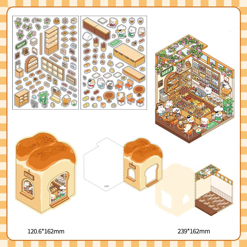 [Coffee shop+Bakery Shop + Dessert Shop + Sushi Shop] 3D Miniature Theme Scene Stickers