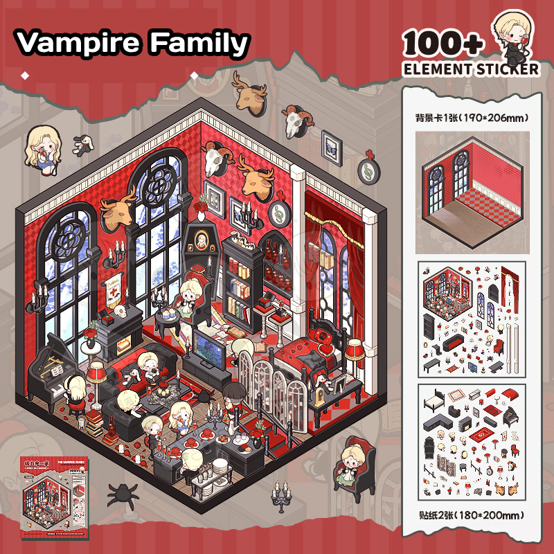 [Magic Journey Through the Middle Ages] 3D Miniature Theme Scene Stickers Collection Book, Creative Crafting, Stress Relief, Ideal for DIY projects and home decor Ornaments,vampire knife adventure journey theme