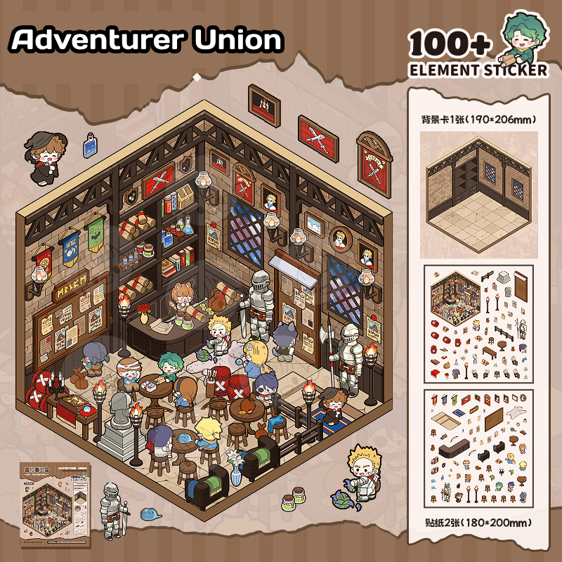 [Magic Journey Through the Middle Ages pt.2] 3D Miniature Theme Scene Stickers Collection Book, Creative Crafting, Stress Relief, Ideal for DIY projects and home decor Ornaments,vampire knife adventure journey theme