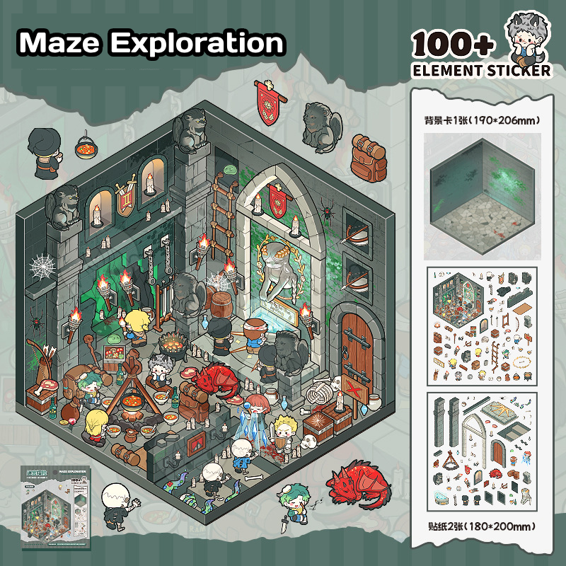 [Magic Journey Through the Middle Ages pt.2] 3D Miniature Theme Scene Stickers Collection Book, Creative Crafting, Stress Relief, Ideal for DIY projects and home decor Ornaments,vampire knife adventure journey theme