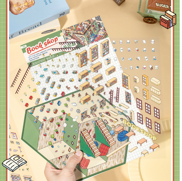 [BOOK STORE + SUPERMARKET]Miniature Scene 3D Sticker, DIY project and stress relief