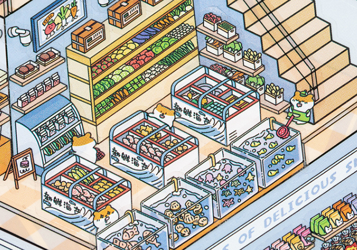 [BOOK STORE + SUPERMARKET]Miniature Scene 3D Sticker, DIY project and stress relief