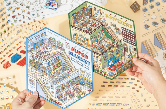 [BOOK STORE + SUPERMARKET]Miniature Scene 3D Sticker, DIY project and stress relief