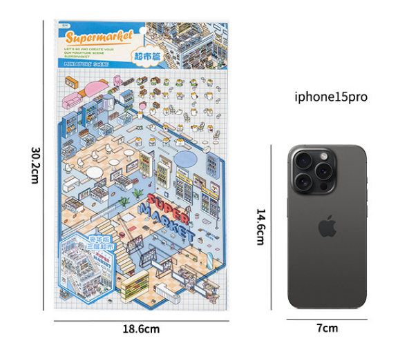 [BOOK STORE + SUPERMARKET]Miniature Scene 3D Sticker, DIY project and stress relief