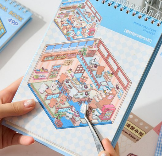 [Morden Mall]3D Miniature Theme Scene stickers Collection Book, Creative Crafting, Stress Relief, Ideal for DIY projects and home decor Ornaments Artistic