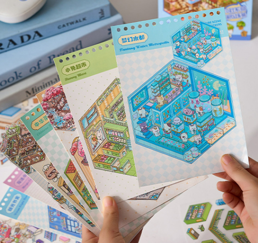 [Morden Mall]3D Miniature Theme Scene stickers Collection Book, Creative Crafting, Stress Relief, Ideal for DIY projects and home decor Ornaments Artistic