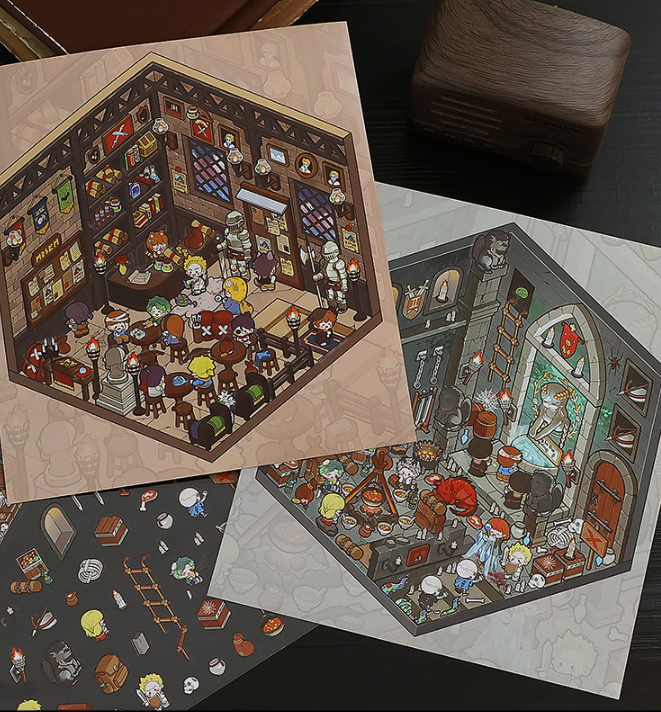 [Magic Journey Through the Middle Ages pt.2] 3D Miniature Theme Scene Stickers Collection Book, Creative Crafting, Stress Relief, Ideal for DIY projects and home decor Ornaments,vampire knife adventure journey theme