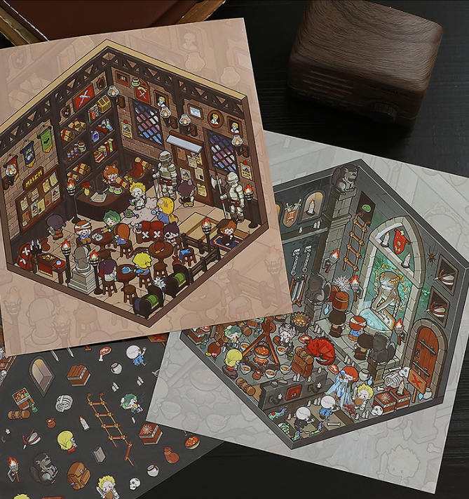 [Magic Journey Through the Middle Ages pt.2] 3D Miniature Theme Scene Stickers Collection Book, Creative Crafting, Stress Relief, Ideal for DIY projects and home decor Ornaments,vampire knife adventure journey theme
