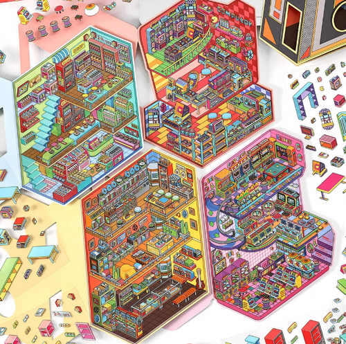 Arcades and  Music Store series 3D Miniature Theme Scene stickers Collection Book, Creative Crafting, Stress Relief, Ideal for DIY projects and home decor Ornaments Decorative