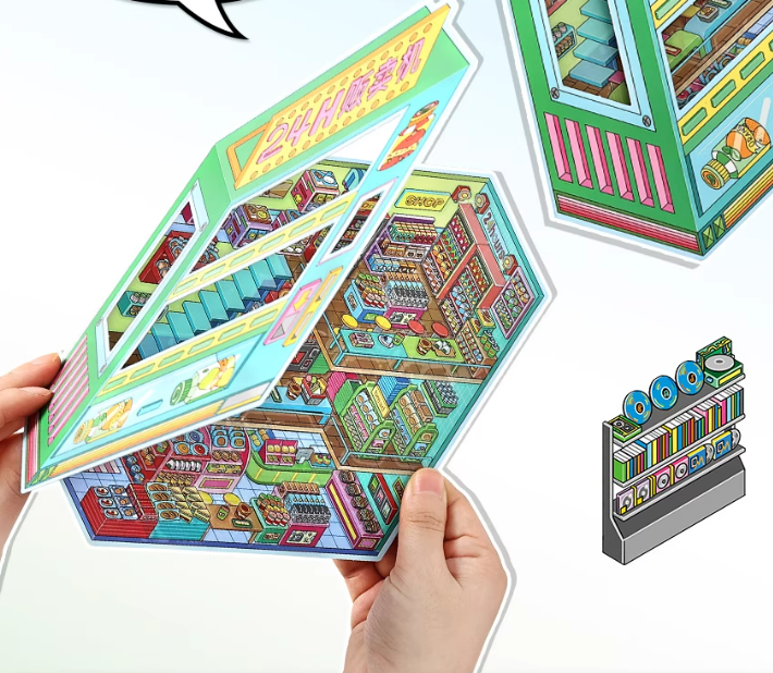 Arcades and  Music Store series 3D Miniature Theme Scene stickers Collection Book, Creative Crafting, Stress Relief, Ideal for DIY projects and home decor Ornaments Decorative