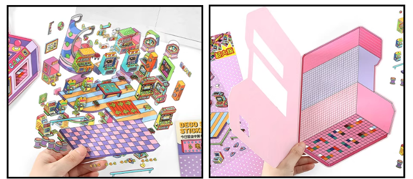 Arcades and  Music Store series 3D Miniature Theme Scene stickers Collection Book, Creative Crafting, Stress Relief, Ideal for DIY projects and home decor Ornaments Decorative