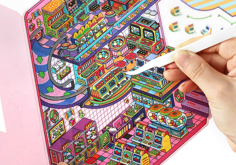 Arcades and  Music Store series 3D Miniature Theme Scene stickers Collection Book, Creative Crafting, Stress Relief, Ideal for DIY projects and home decor Ornaments Decorative