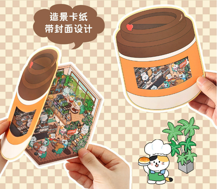 [Coffee shop+Bakery Shop + Dessert Shop + Sushi Shop] 3D Miniature Theme Scene Stickers