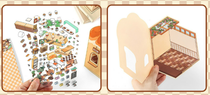 [Coffee shop+Bakery Shop + Dessert Shop + Sushi Shop] 3D Miniature Theme Scene Stickers