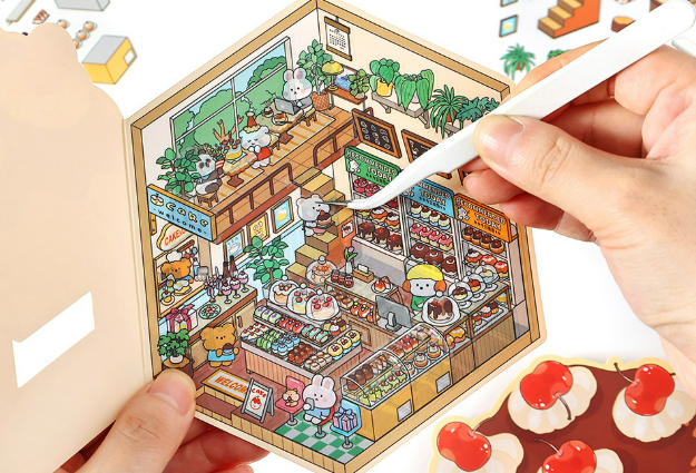 [Coffee shop+Bakery Shop + Dessert Shop + Sushi Shop] 3D Miniature Theme Scene Stickers